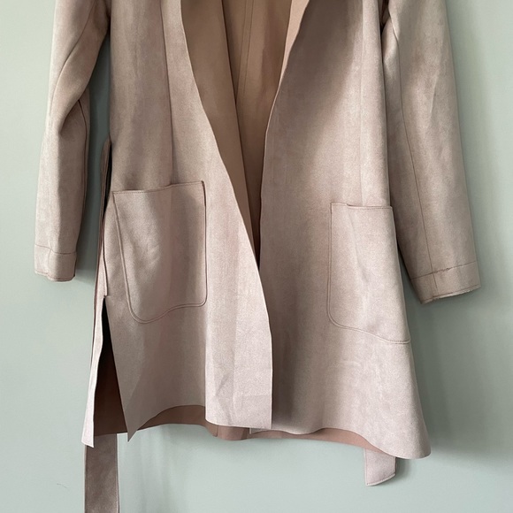 Zara blush oversized dusty pink faux suede open front hooded jacket X small - Picture 6 of 13
